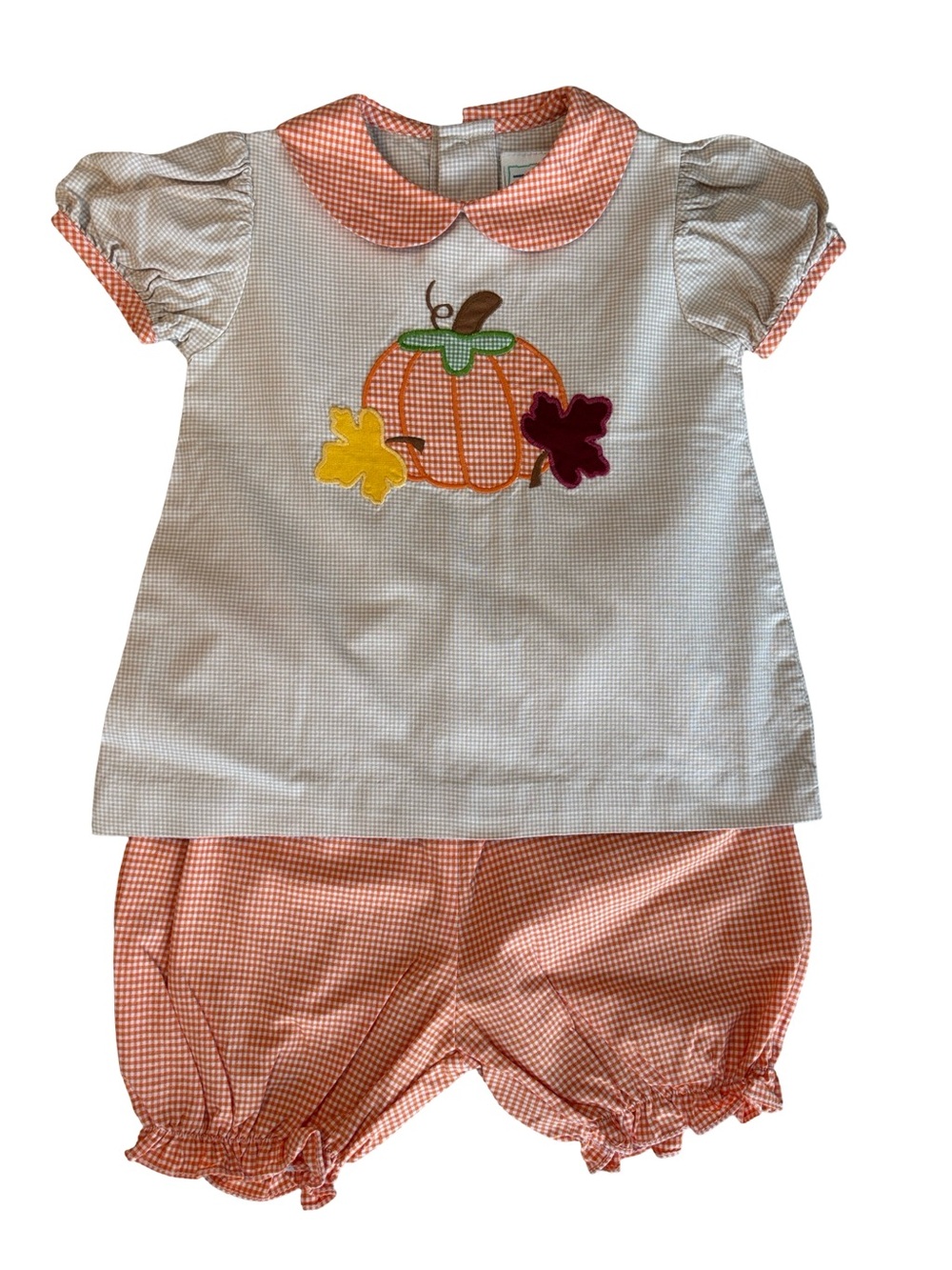 ZU Boutique Tan Orange Pumpkin Fall Top & Bloomers Set 3 Months